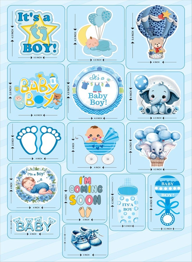 Creative Props Baby Welcome Decoration Props, Decorative Paper Cutouts Featuring Boy Themed Designs Including Stars, Butterflies, Footprints in Blue Colour 14 pcs (Medium, Baby Shower) - Image 2